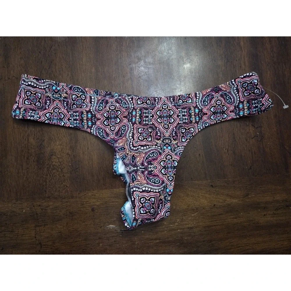 NWOT Volcom XL Medallion Pink & Yellow Cheeky Bikini Swim Bottoms 131856